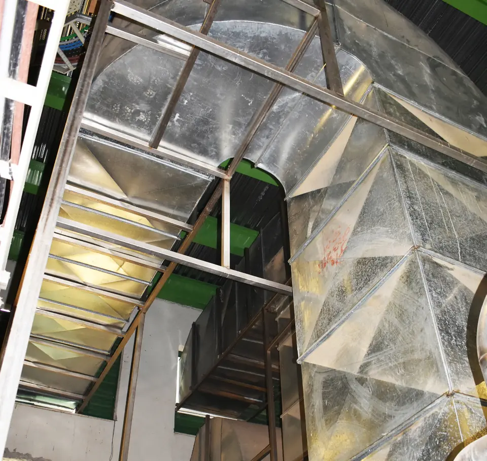 Large galvanized ductwork installed at the brewery