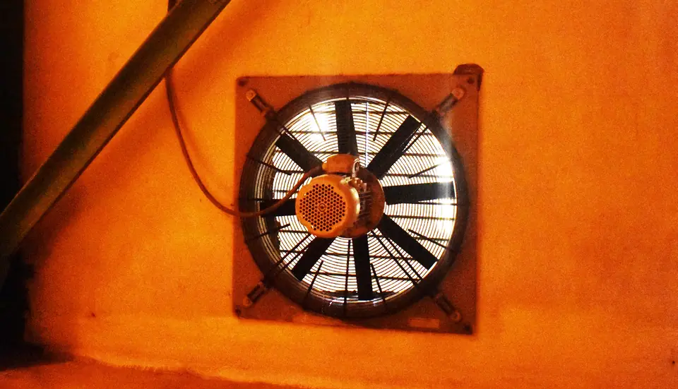 Close view of a wall-mounted industrial extraction fan