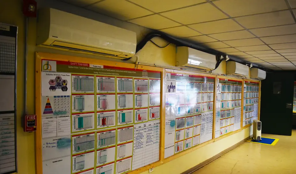 Wall-mounted VRF indoor units above laboratory notice boards