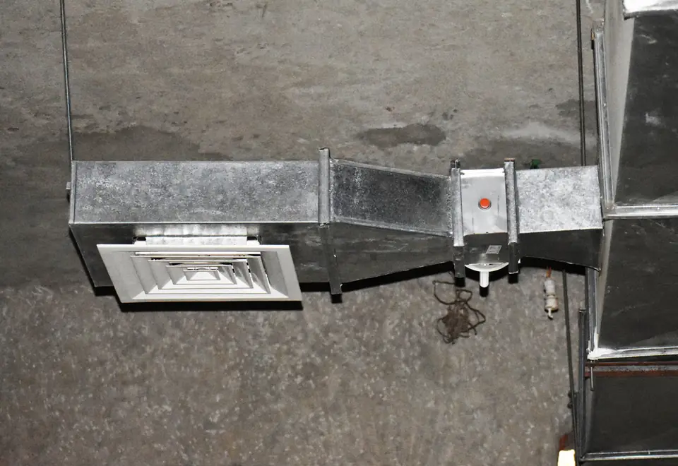 Galvanized duct with square ceiling diffuser