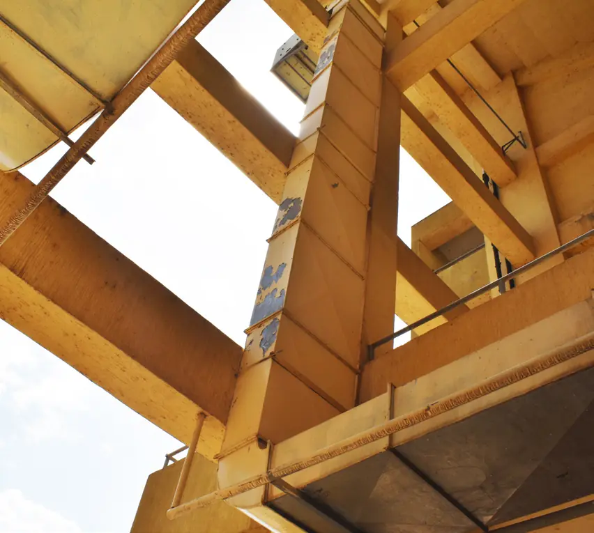 Duct run along the yellow stand roof structure